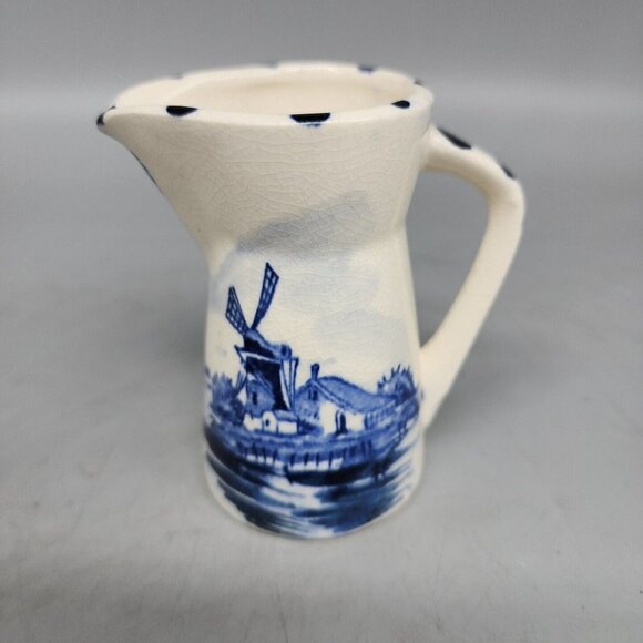 Creamer Mini Pitcher Blue White Windmill Porcelain Japan - Picture 1 of 7